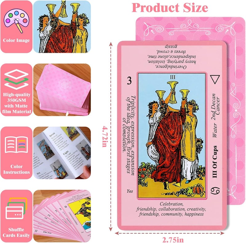 Myripoly Store Pink Tarot Cards Deck Set for Beginners with Meanings On Them-Tarot Card with Guidebook-(Free Velvet Tarot Bag Pouch) - Image 2